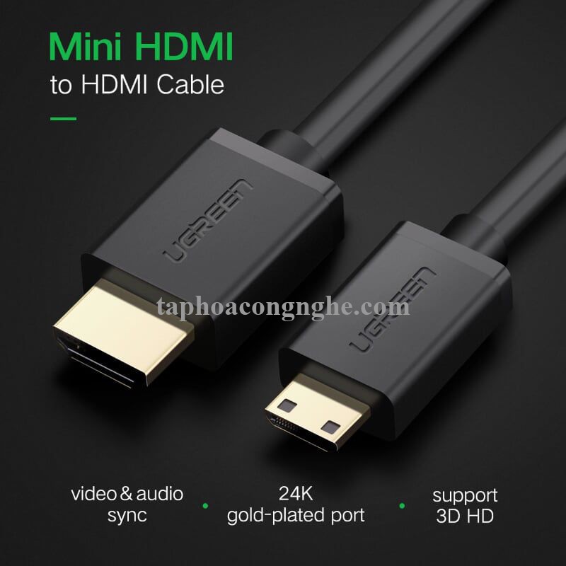 Ugreen 10118 3M màu Đen Cáp chuyển đổi Mini HDMI sang HDMI thuần đồng HD108 30010118